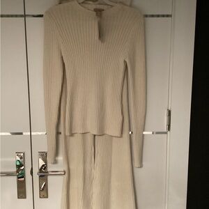 H&M Cream Ribbed Knit Track Pants and Top Set